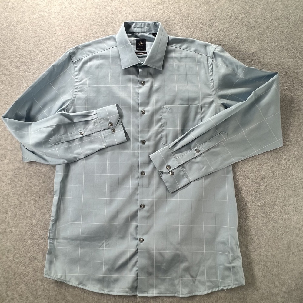 Arrow Manhattan Shirt Mens 40 Blue White Windowpane Checked Cotton Slim Fit